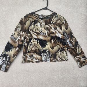 Vintage Rough Ryder Equestrian AOP Horse Long Sleeve Top Size Large Western